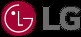 LG Electronics logo featuring red circular emblem with white stylized LG letters